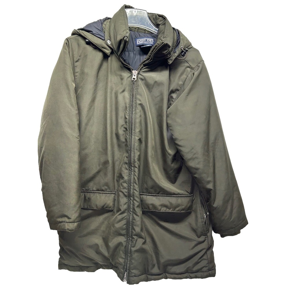 Lands End Womens Size S Green Long Sleeve Full Zip Parka Down Coat